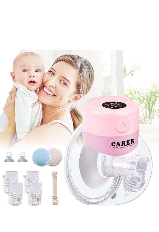 CARER!! Portable Milk Pump, Electric Milk Pump with Smart LCD Display, Hands Free Breastfeeding Pump, Pain Free, 3 Modes, 9 Levels (21mm, 24mm and 27mm)